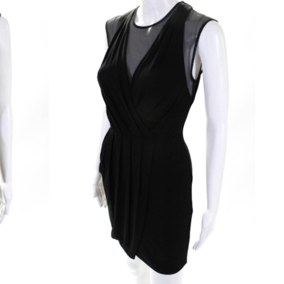 BCBG SLEEVELESS CREW NECK DRAPED MINI DRESS BLACK - Picture 3 of 6